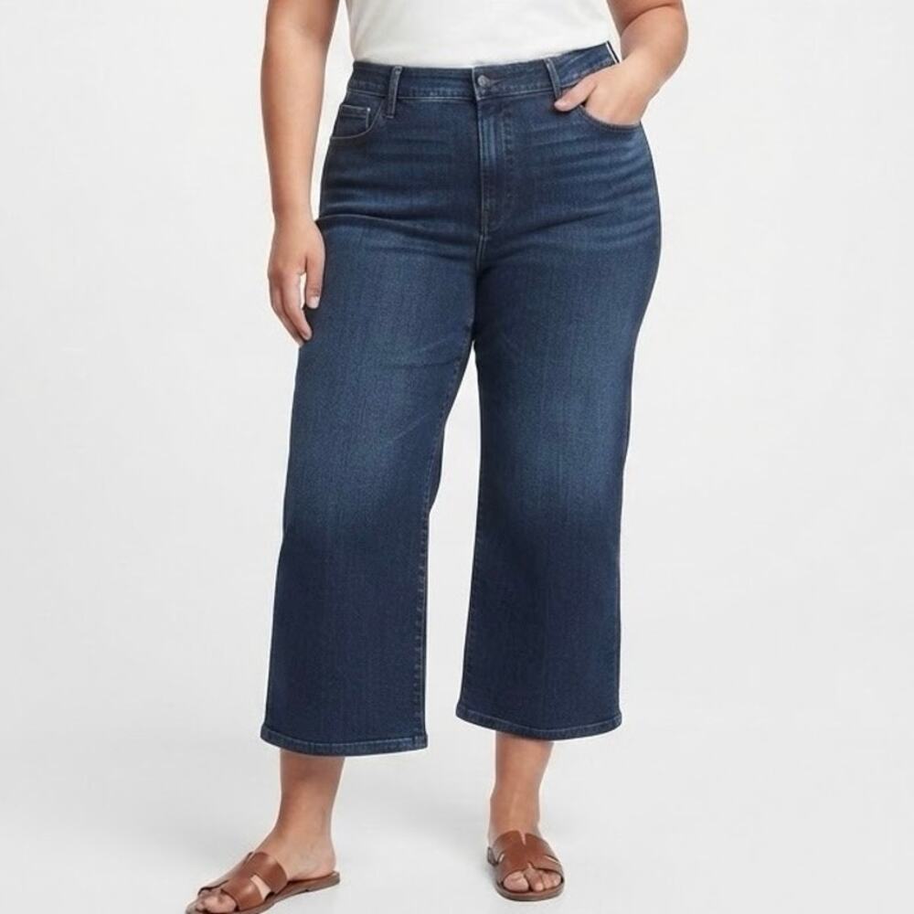 Banana Republic High Rise Wide Leg Crop Denim Jeans Dark Wash Plus Size 35 NWT